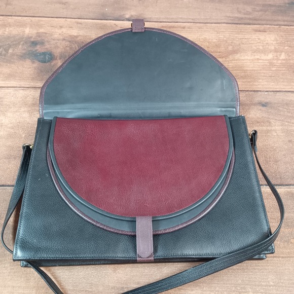 Vintage Tri-Color Leather Briefcase Messenger Bag Black Burgundy Gold Hardware - Picture 8 of 12